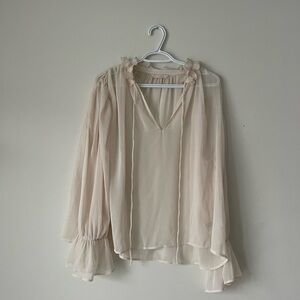 H&M Cream Sheer Blouse with Ruffle Details
